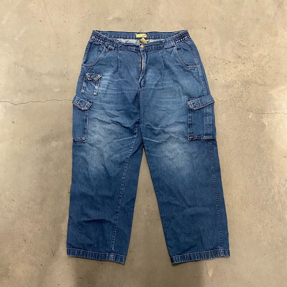 Vintage 90s Relaxed Baggy Fit Cargo Jeans Faded Denim Workwear Skater Grunge